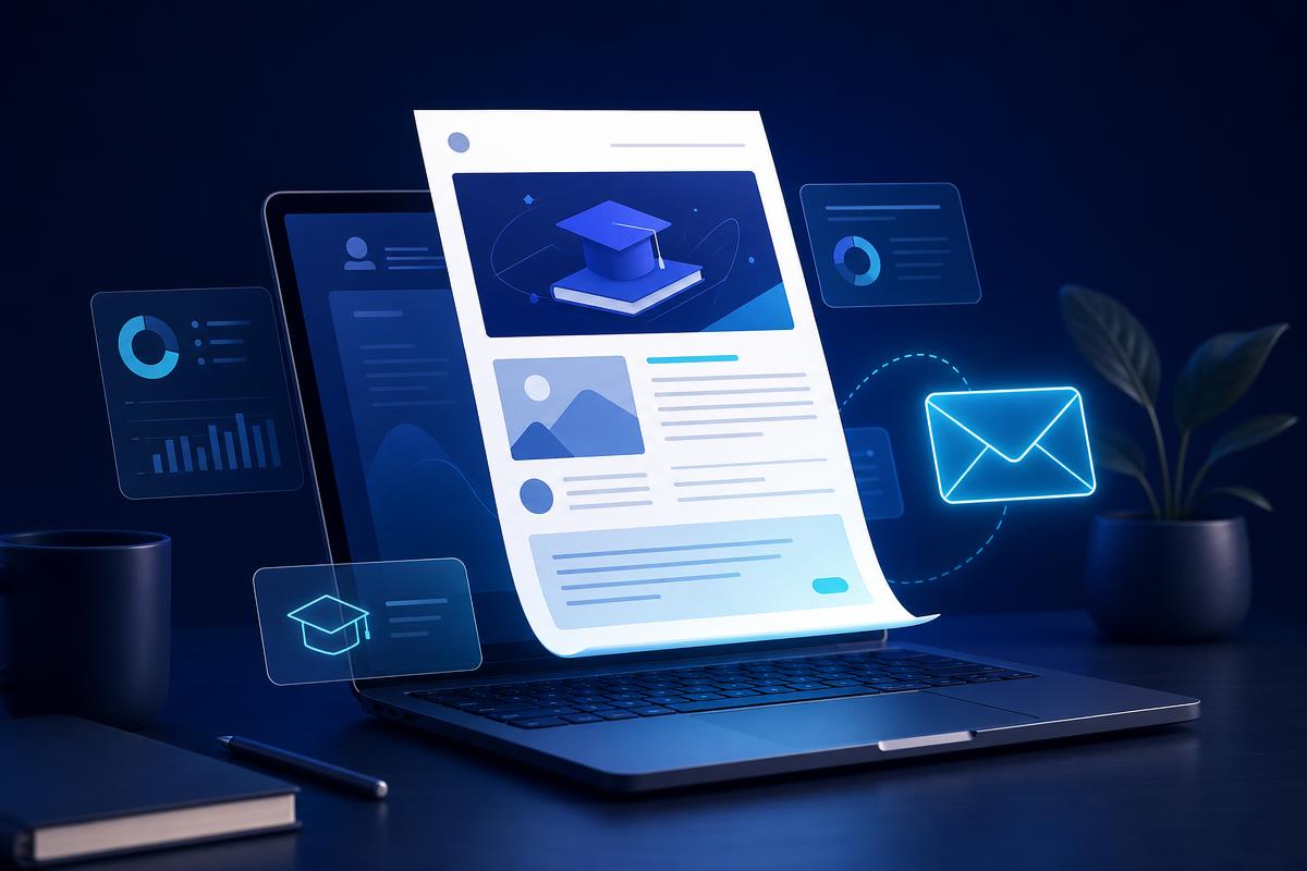Laptop displaying a glowing newsletter envelope icon